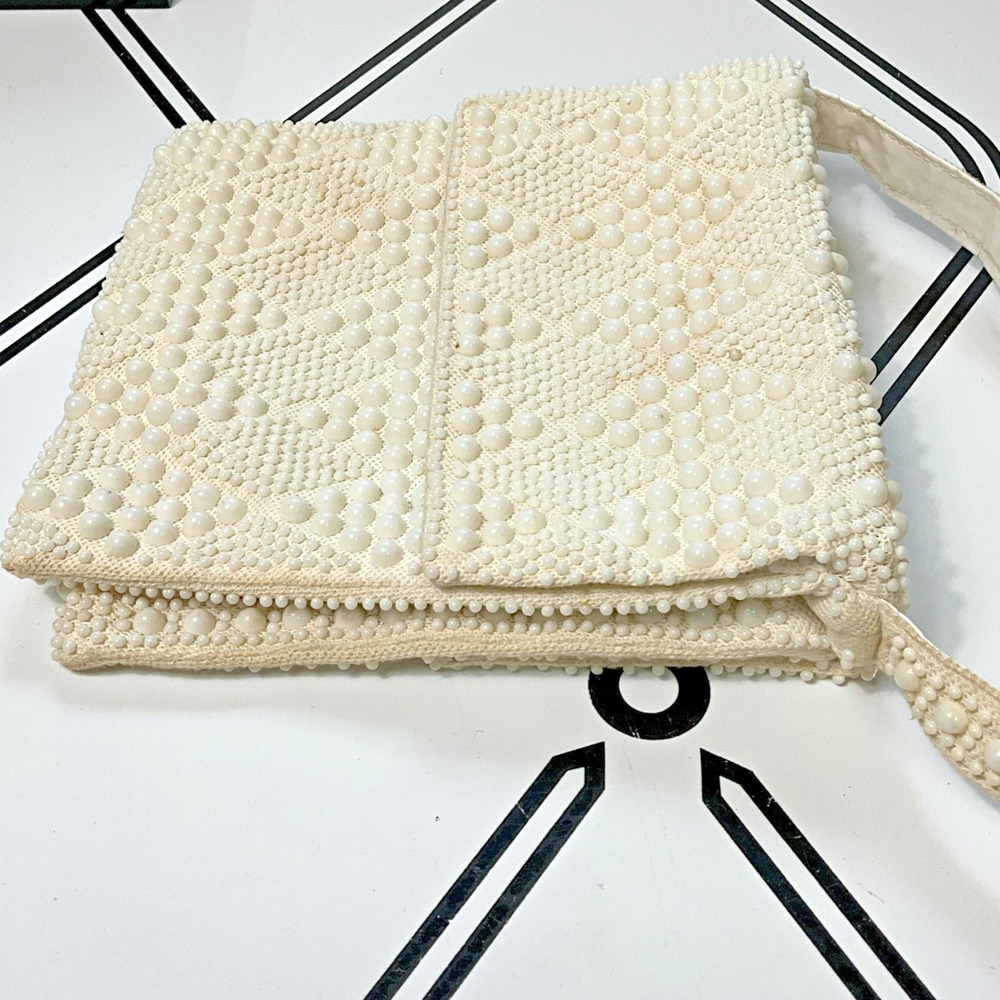 VTG Candy Dot Purse 1960s Plastic Beaded Handbag Pocketbook 2 Compartments - Picture 12 of 16